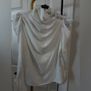 Aqua White Satin Blouse